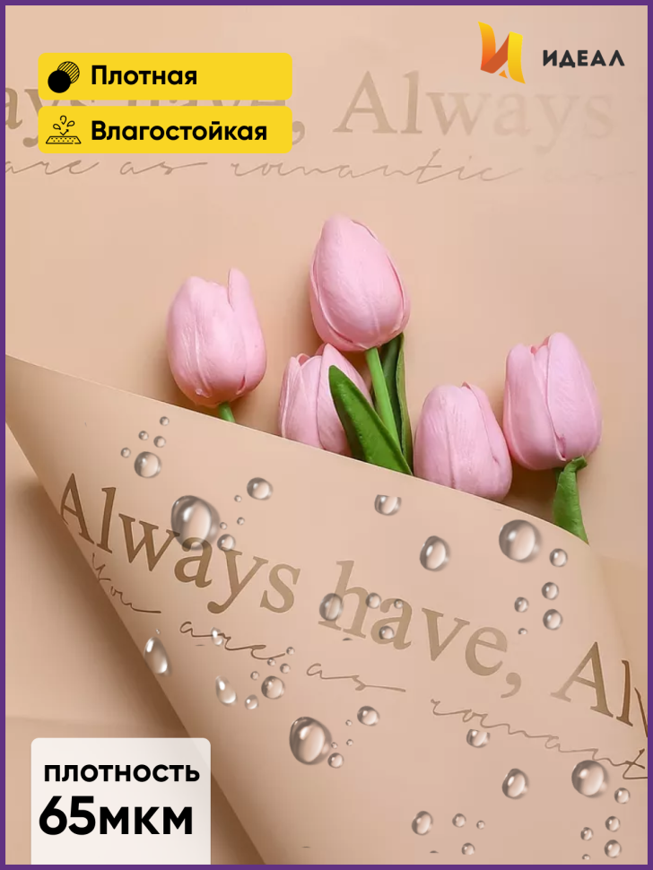 Пленка матовая 50смх58см 10 листов 65мкм РЦ Always have золото на крафте Пленка матовая 50смх58см 10 листов 65мкм РЦ Always have золото на крафте