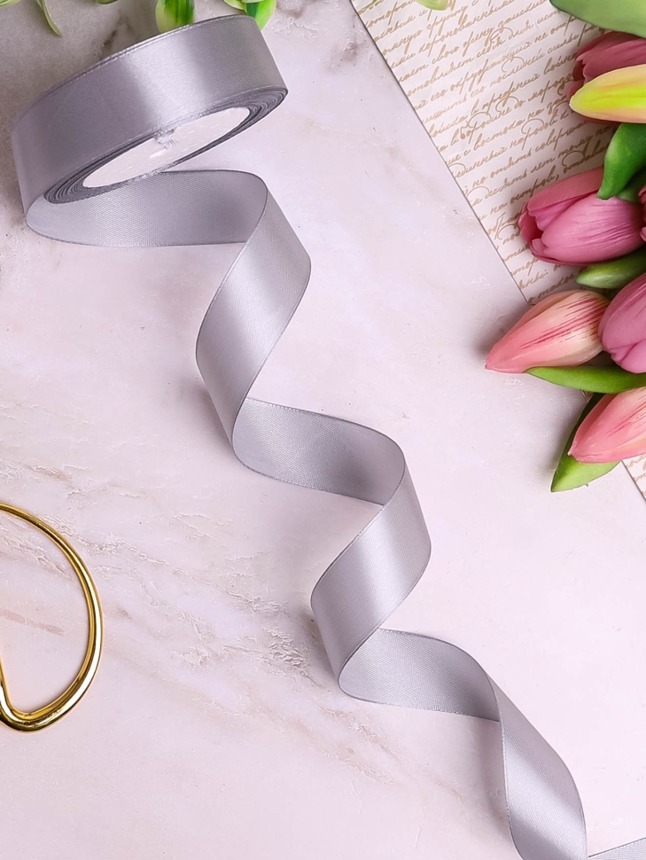 Лента атласная 25мм х 25 ярд  JD серый