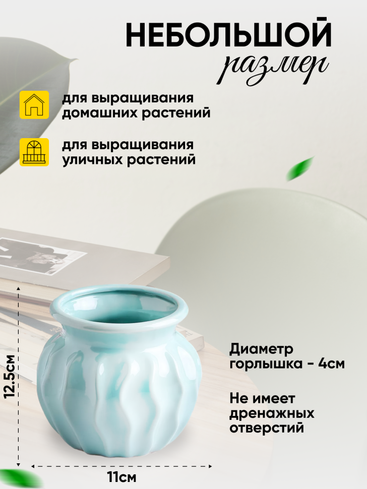 Кашпо керамика 12,5х12см 18009 голубой