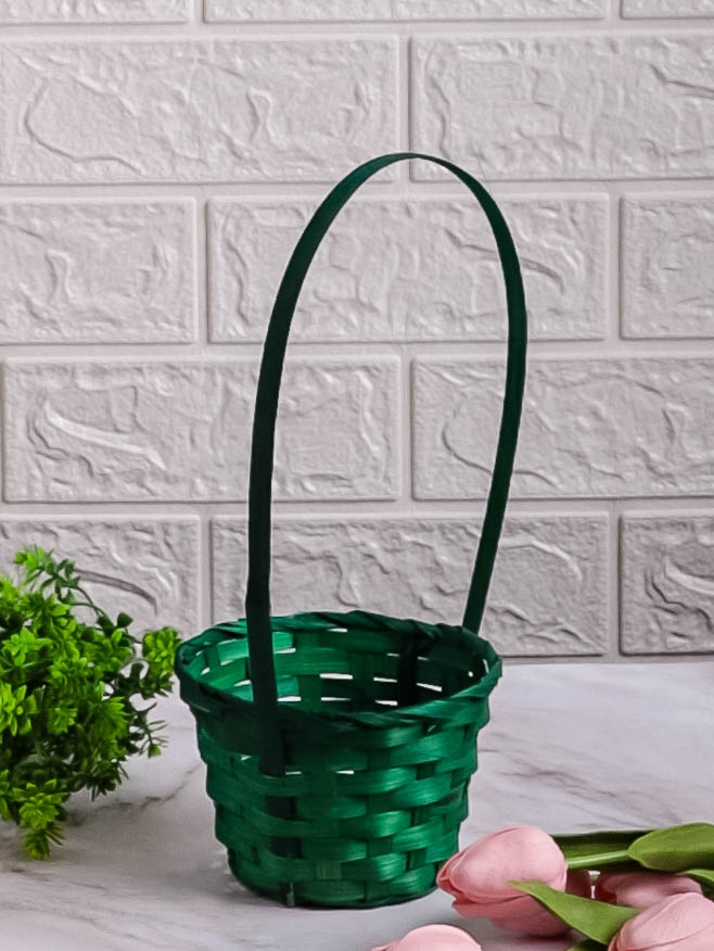 Корзина плетеная бамбук D13x9.5/28см зеленая