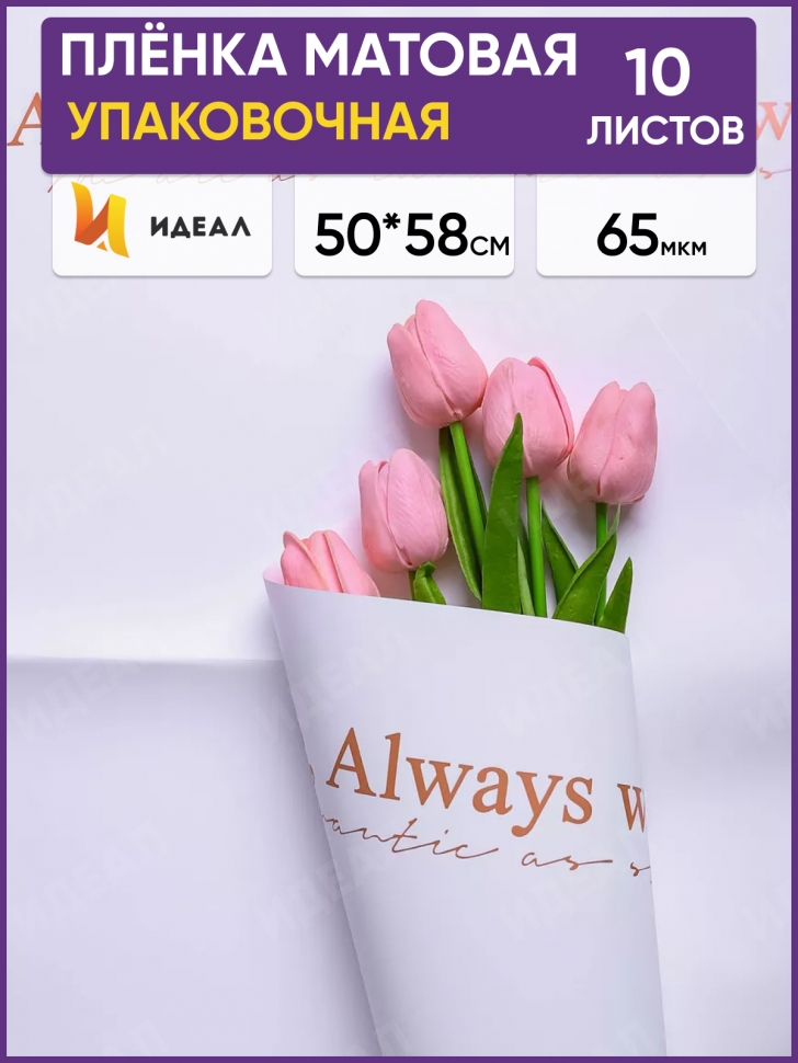 Пленка матовая 50смх58см 10 листов 65мкм РЦ Always have розовое золото на белом Пленка матовая 50смх58см 10 листов 65мкм РЦ Always have розовое золото на белом