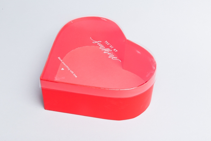 Коробка Сердце 23x20,7x8,5см с прозрачной крышкой, красная