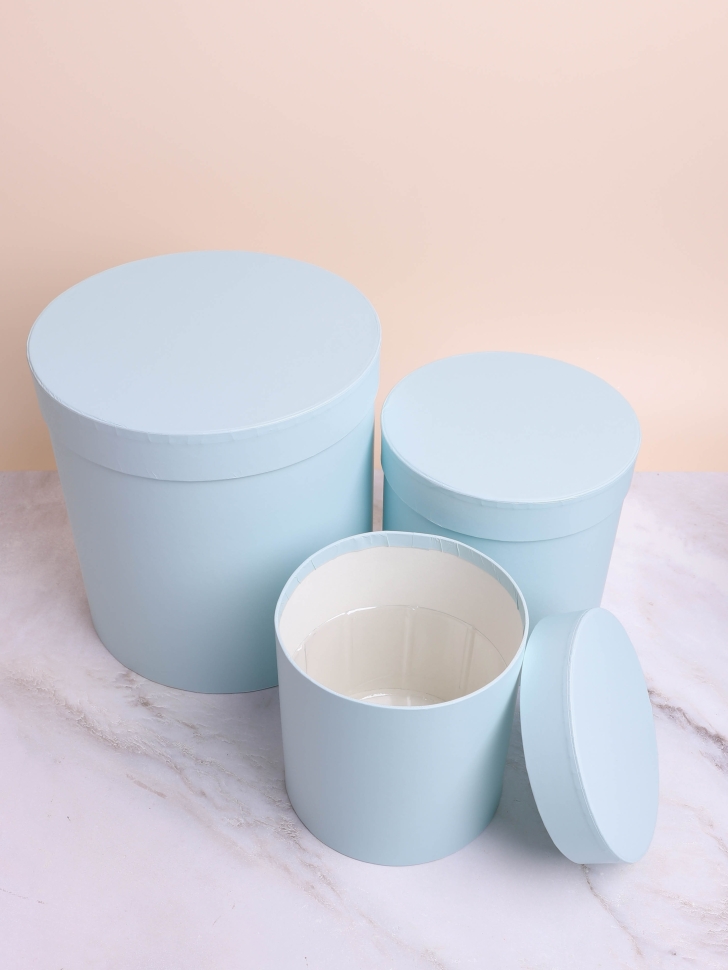 Коробка цилиндр набор из  3шт К d20хh22 - d13,5хh13см небесный