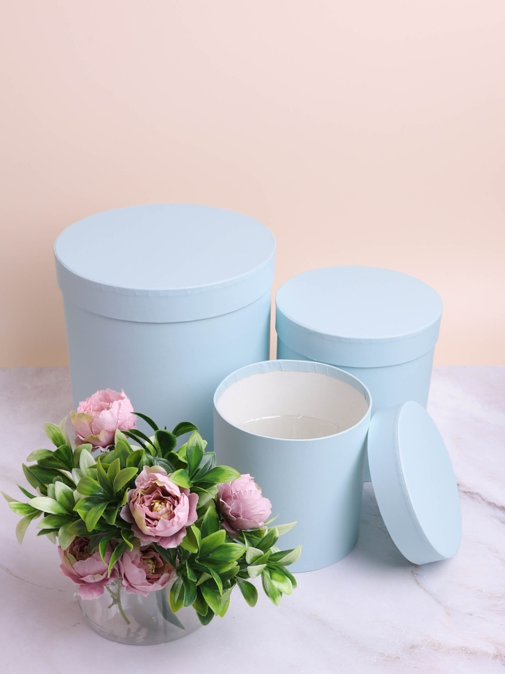 Коробка цилиндр набор из  3шт К d20хh22 - d13,5хh13см небесный