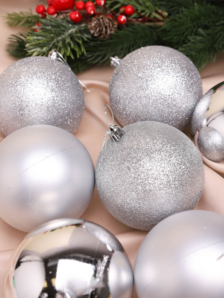Игрушка елочная Шар d10см набор 12 шт пластик серебро