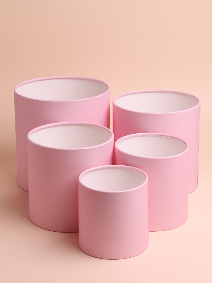 Коробка цилиндр набор из 5шт d20хh20 - d12хh12см б/крышки розовый Коробка цилиндр набор из 5шт d20хh20 - d12хh12см б/крышки розовый