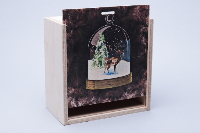 Ящик-пенал НГ деревянный 20х20х10см Олень