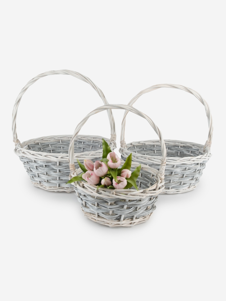 Корзина плетеная (ива) 3шт D38xH16/42см серый