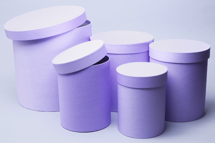 Коробка цилиндр набор из 5шт h30xd30см №83 однотонный сиреневый Коробка цилиндр набор из 5шт h30xd30см №83 однотонный сиреневый