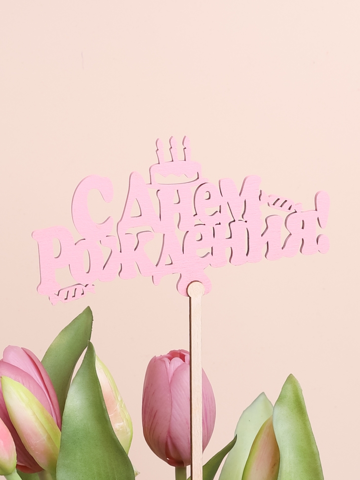 Вставка деревянная для цветов 6шт "С Днем рождения" № 1 микс Вставка деревянная для цветов 6шт "С Днем рождения" № 1 микс