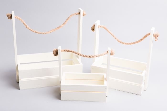 Ящик реечный с веревочной ручкой набор из 3шт h30.5х18.7х35,3см шампань