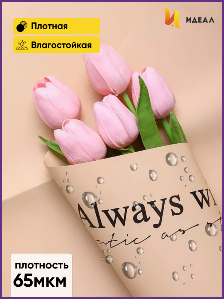 Пленка матовая 50смх58см 10 листов 65мкм РЦ Always have черный на крафте