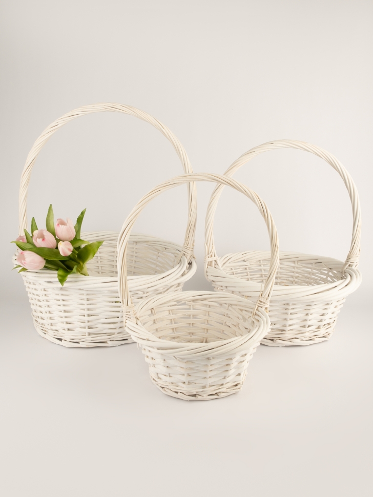 Корзина плетеная (ива) 3шт D40хH16х45см белый