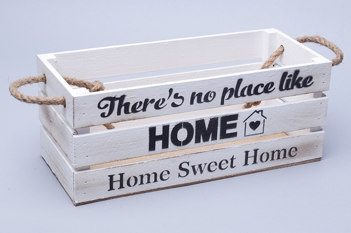 Ящик деревянный интерьерный 30х12х12см "Home" веревочные ручки белый винтаж