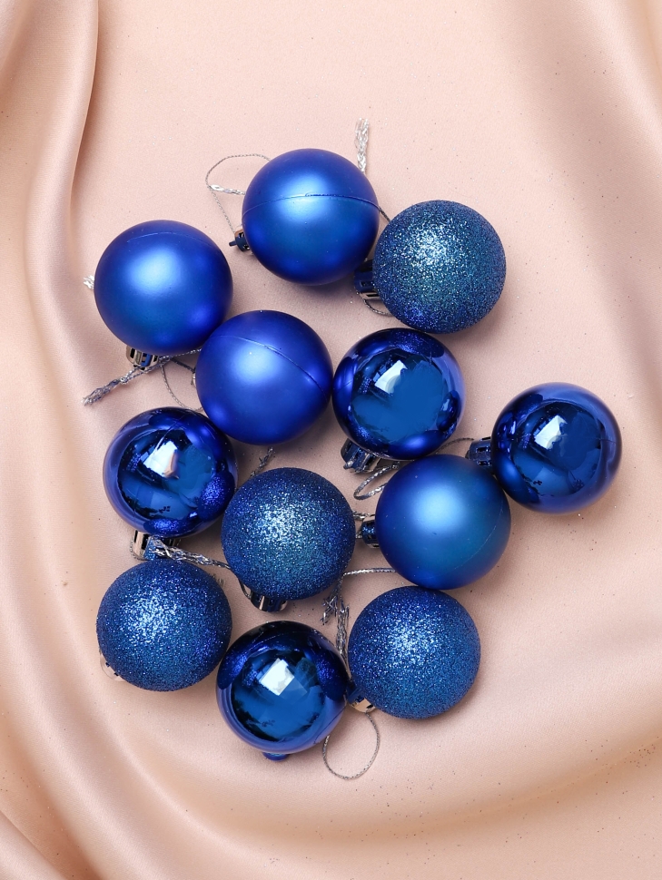Игрушка елочная Шар d10см набор 12шт пластик синий