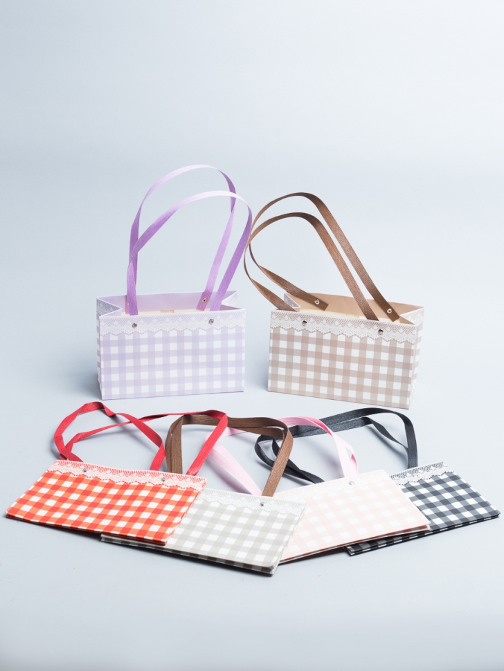 Сумочка для цветов 22х13,5х10см К клетка микс