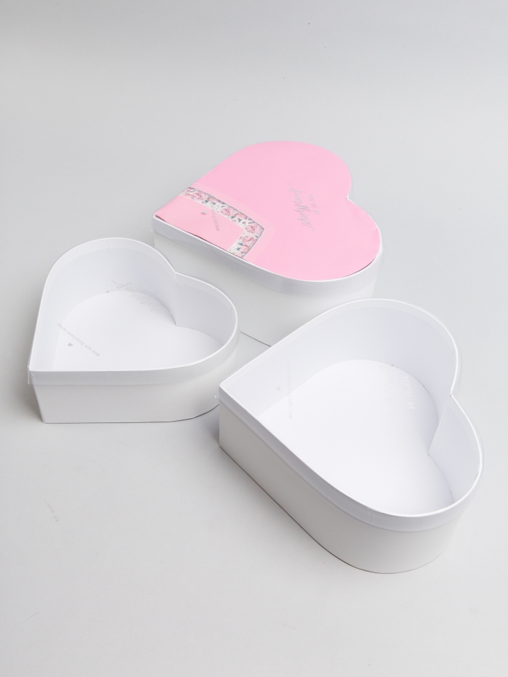 Коробка Сердце набор из 3шт 28x25,2x11см с прозрачной крышкой, белая