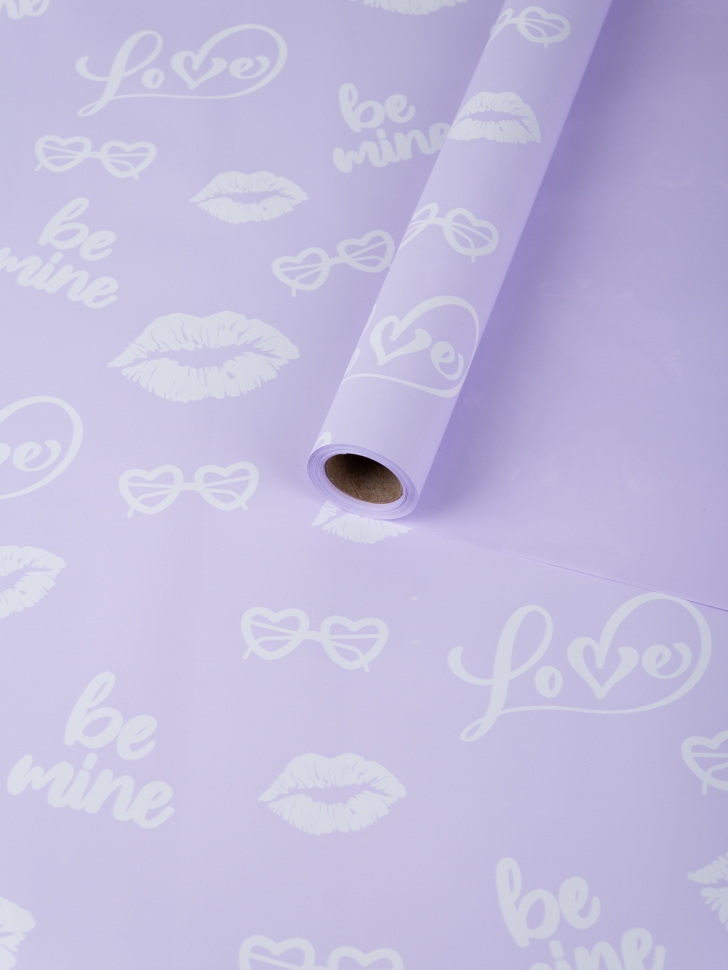 Пленка матовая 65мкм 58см х 10м Поцелуи сиреневый Пленка матовая 65мкм 58см х 10м Поцелуи сиреневый