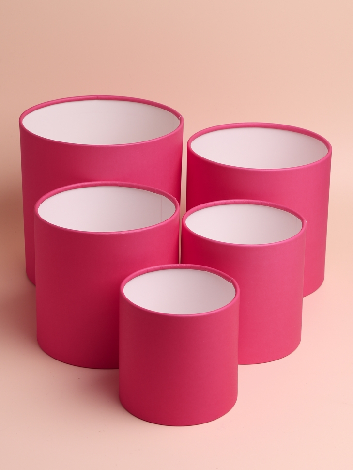Коробка цилиндр набор из 5шт d20хh20 - d12хh12см б/крышки фуксия