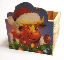 Ящик НГ флористический реечный 13х13х9см новогодний Бычок Ящик НГ флористический реечный 13х13х9см новогодний Бычок