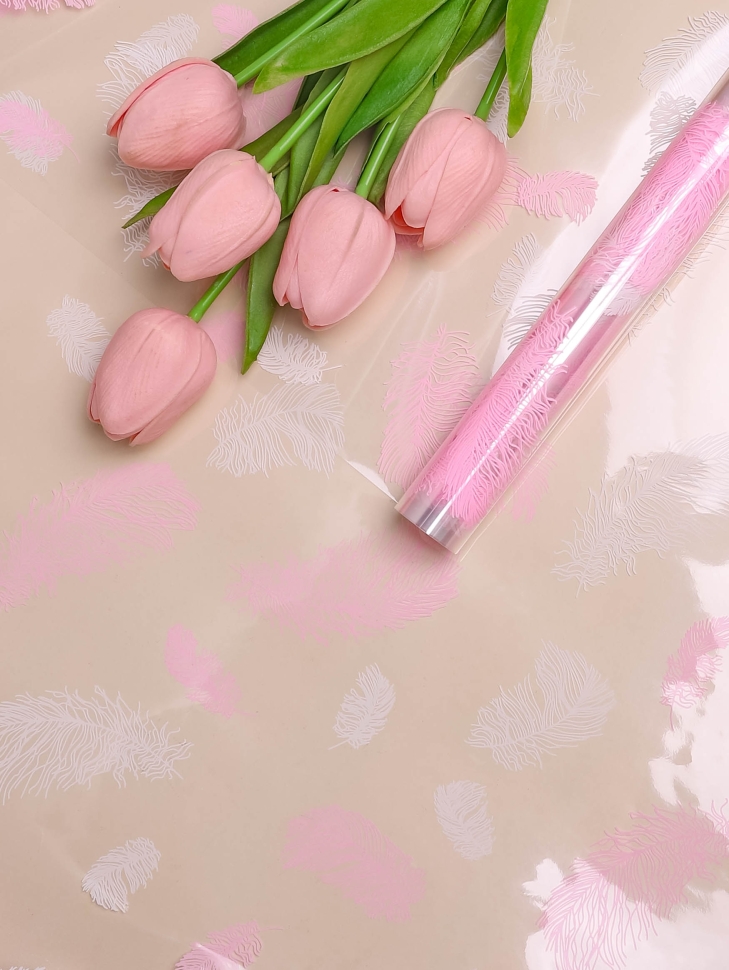 Пленка цветная 60см Перышки белый/розовый жемчуг Пленка цветная 60см Перышки белый/розовый жемчуг