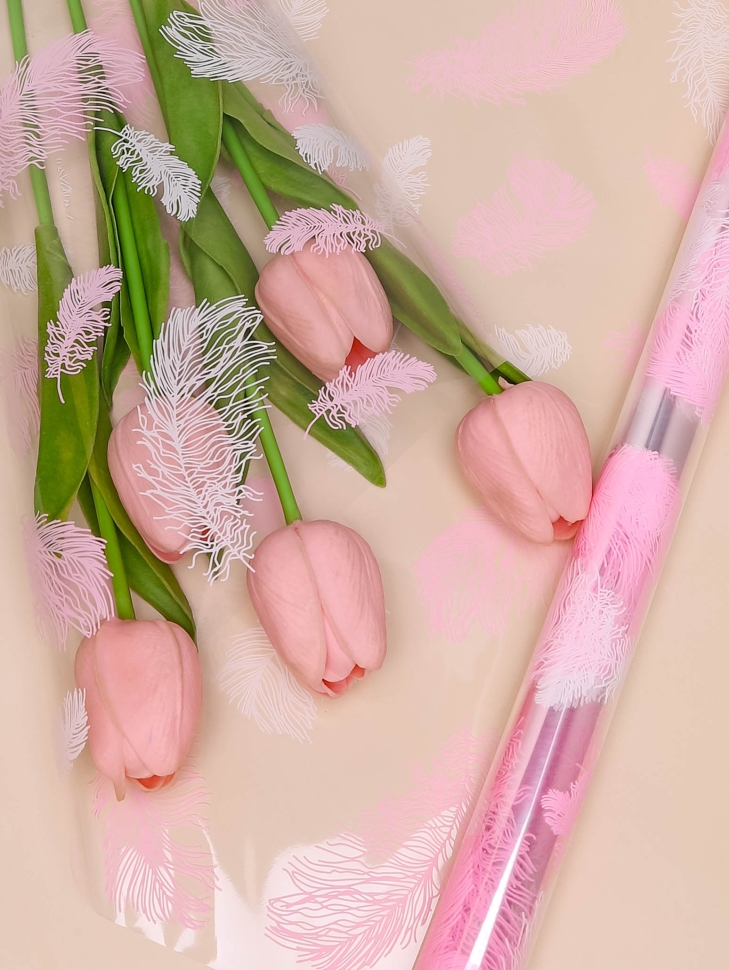 Пленка цветная 60см Перышки белый/розовый жемчуг Пленка цветная 60см Перышки белый/розовый жемчуг