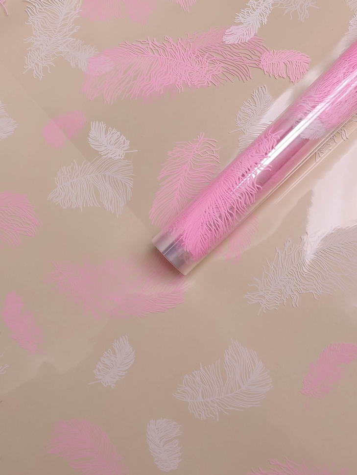 Пленка цветная 60см Перышки белый/розовый жемчуг Пленка цветная 60см Перышки белый/розовый жемчуг