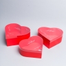 Коробка Сердце набор из 3шт 28x25,2x11см с прозрачной крышкой, красная