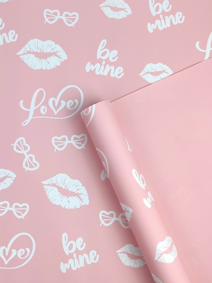 Пленка матовая 65мкм 58см х 10м Поцелуи розовый Пленка матовая 65мкм 58см х 10м Поцелуи розовый