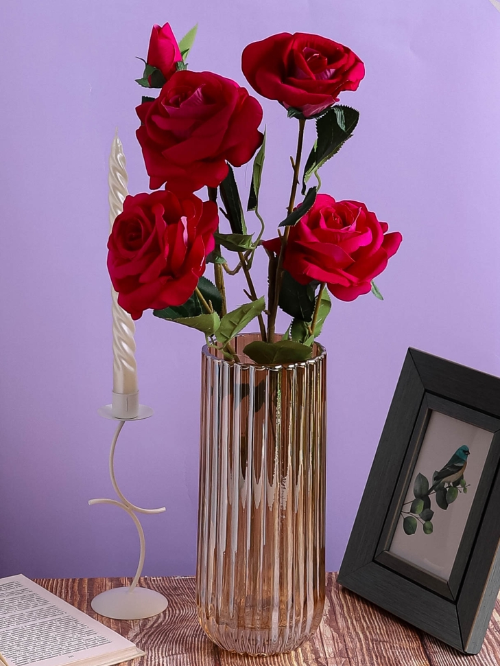 Ваза стекло Трубка H27,8 D10,8см К рифленая золотистый