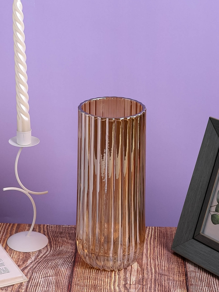 Ваза стекло Трубка H27,8 D10,8см К рифленая золотистый