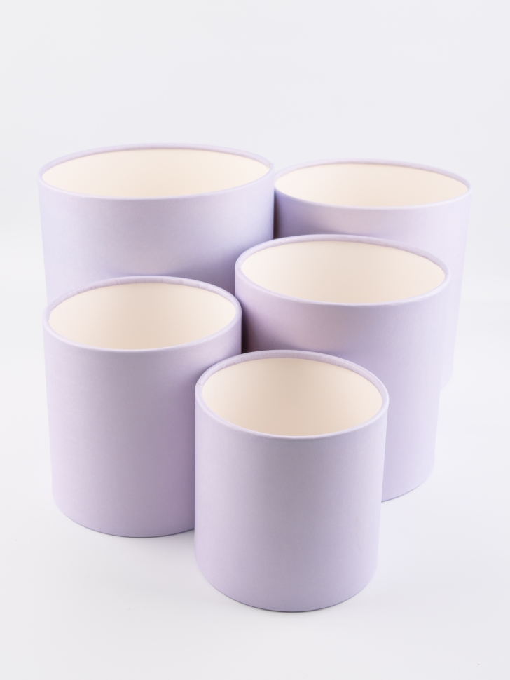 Коробка цилиндр набор из 5шт d20хh20 - d12хh12см б/крышки лавандовый Коробка цилиндр набор из 5шт d20хh20 - d12хh12см б/крышки лавандовый