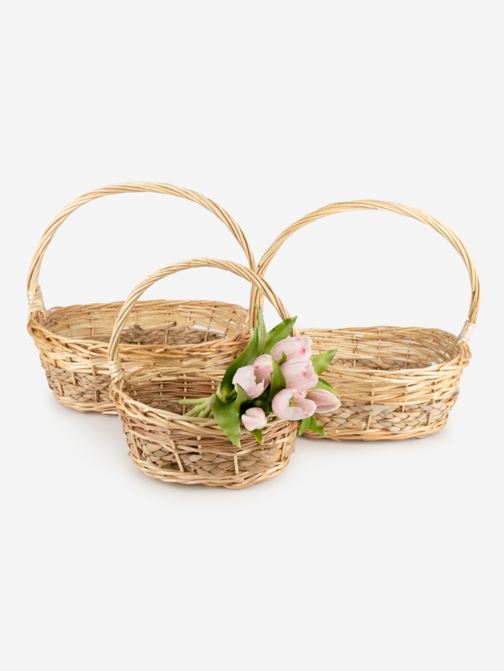 Корзина плетеная (ива) 3шт 38х30xH13/35см натуральный