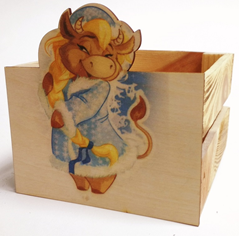 Ящик НГ флористический реечный 13х13х9см Снегурочка Буренка Ящик НГ флористический реечный 13х13х9см Снегурочка Буренка