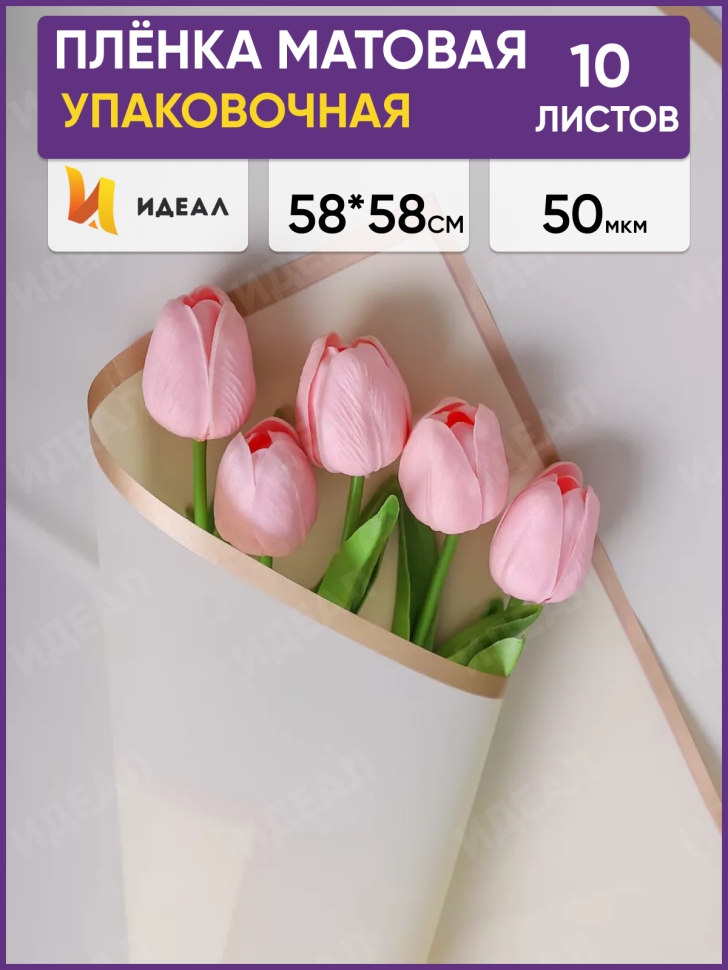 Пленка матовая 58смх58см 10 листов 50мкм РЦ кант Розовое золото, кремовый Пленка матовая 58смх58см 10 листов 50мкм РЦ кант Розовое золото, кремовый