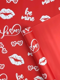 Пленка матовая 65мкм 58см х 10м Поцелуи красный