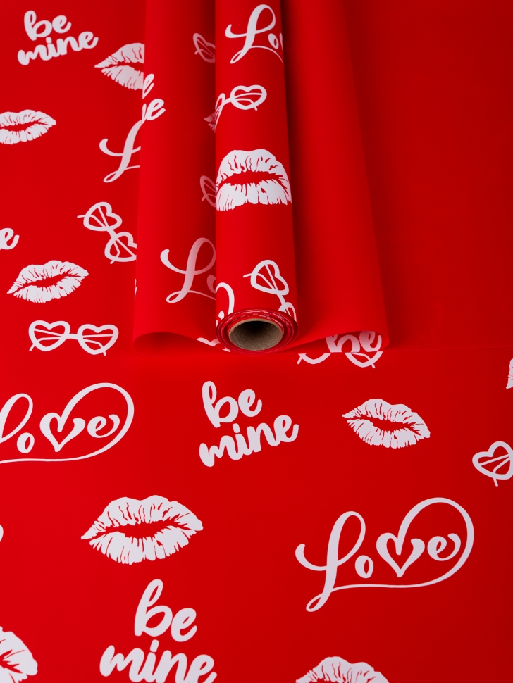 Пленка матовая 65мкм 58см х 10м Поцелуи красный Пленка матовая 65мкм 58см х 10м Поцелуи красный
