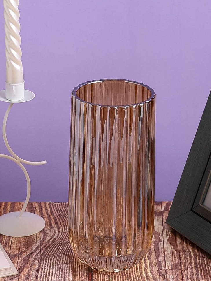 Ваза стекло Трубка H23 D10см К рифленая золотистый