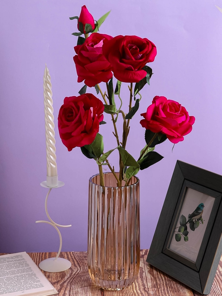 Ваза стекло Трубка H23 D10см К рифленая золотистый