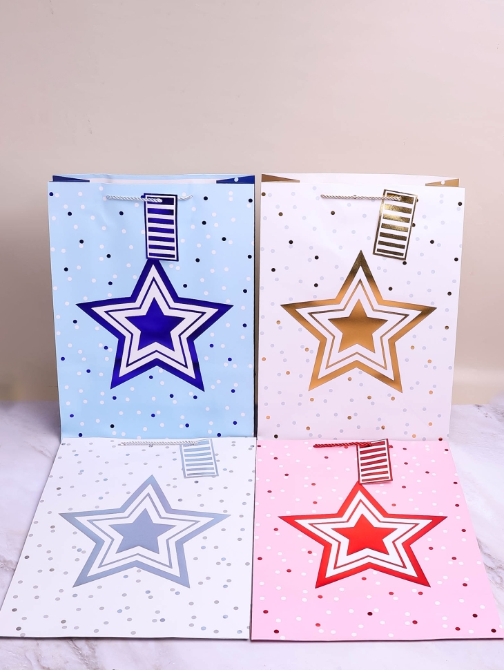 Сумочка подарочная 30х41,5x12см 085 звезда микс