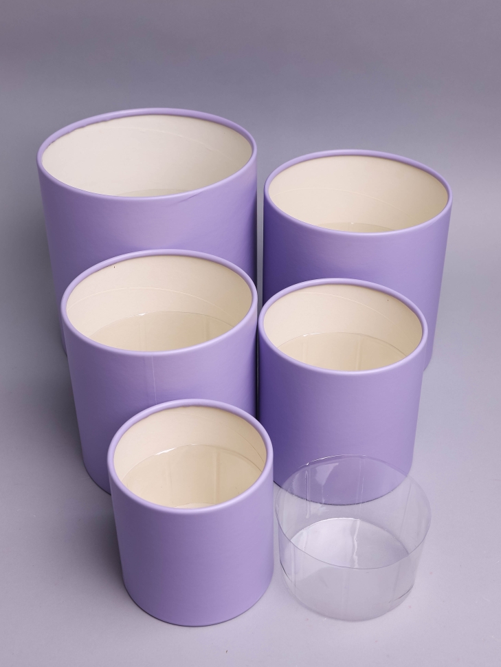 Коробка цилиндр набор из 5шт К d21хh21 - d12хh12см б/крышки фиалка Коробка цилиндр набор из 5шт К d21хh21 - d12хh12см б/крышки фиалка