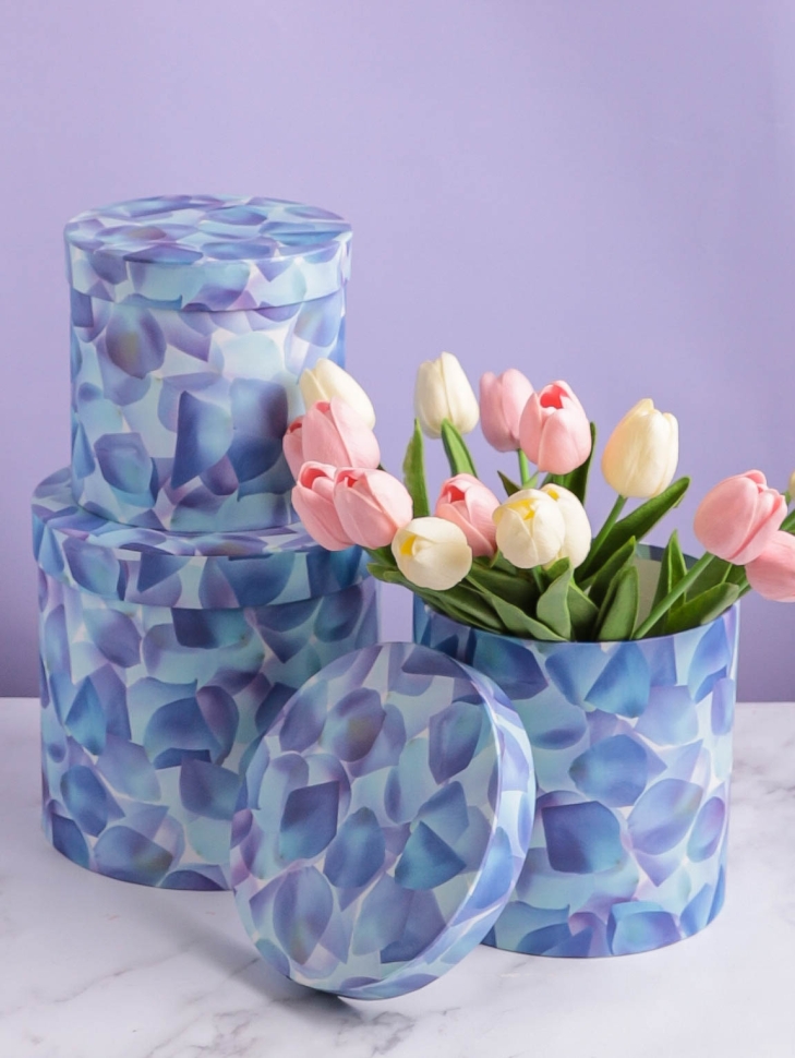 Коробка цилиндр набор из  3шт. 19,5х19см W3390-3 голубой