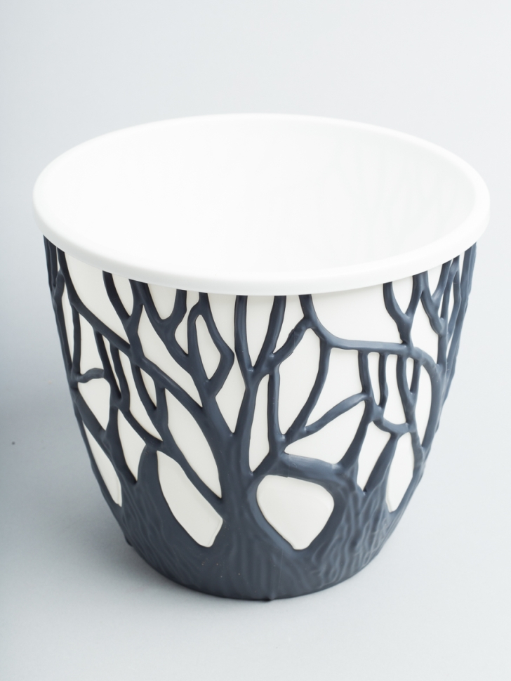 Кашпо из пластика "Форест" 3,5л. h17см,d19.5см антрацит/белый