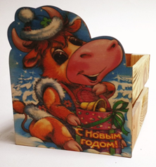 Ящик НГ флористический реечный 13х13х9см Бычек с подарками