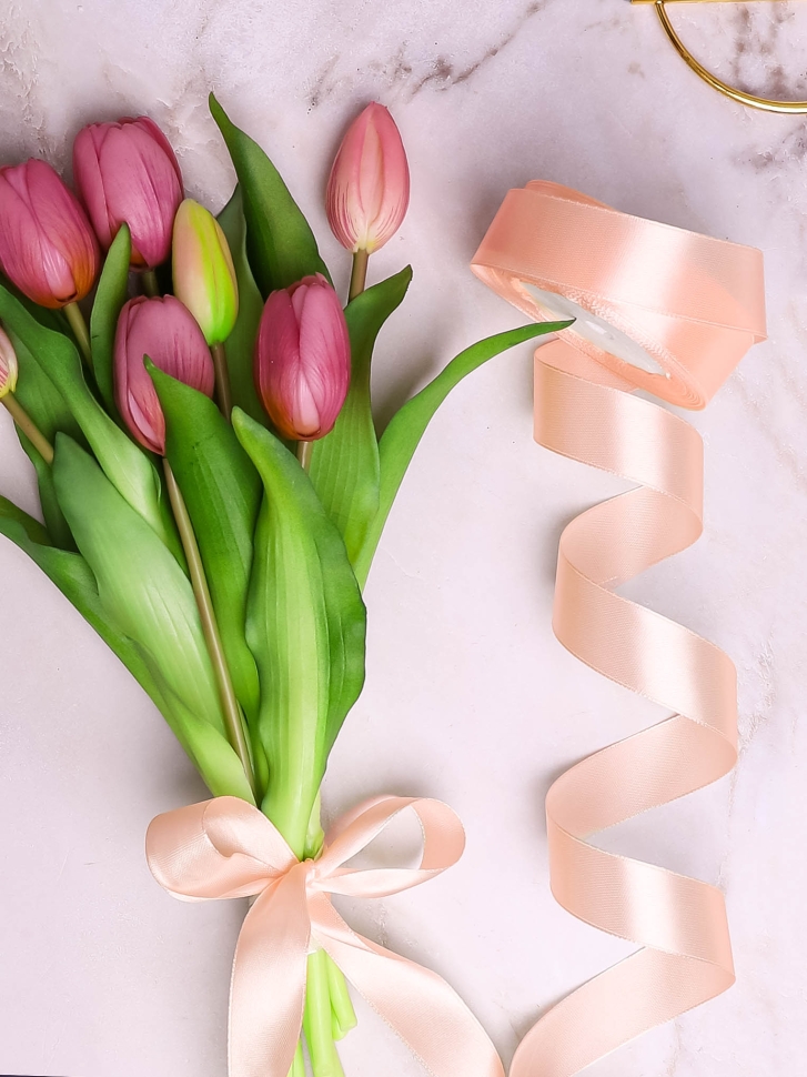 Лента атласная 24мм х 25ярд персиковый