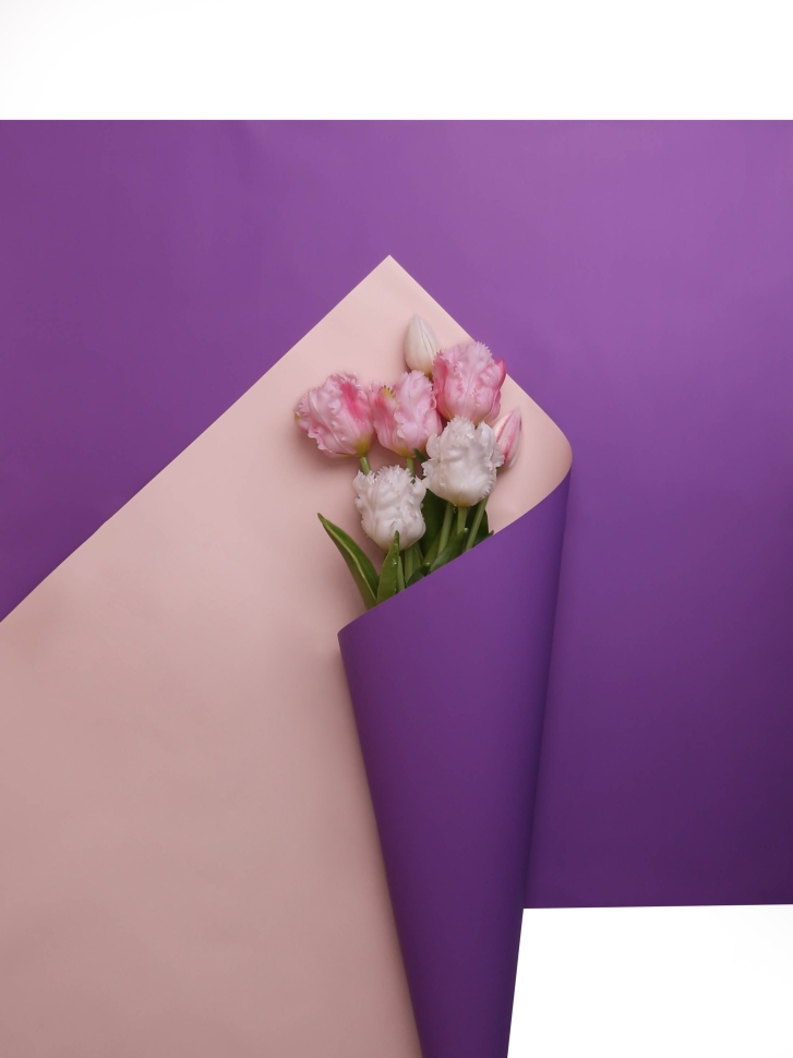 Пленка матовая 58смх58см 10 листов 65мкм двухцветная гиацинт/сиреневый пастель