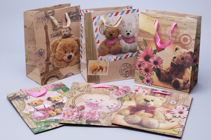 Сумочка подарочная крафт 18 х23х10см Мишки