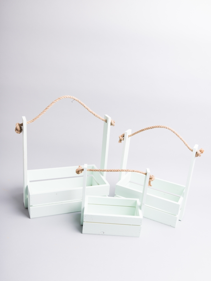 Ящик реечный с веревочной ручкой набор из 3шт h30.5х18.7х35,3см снежная мята