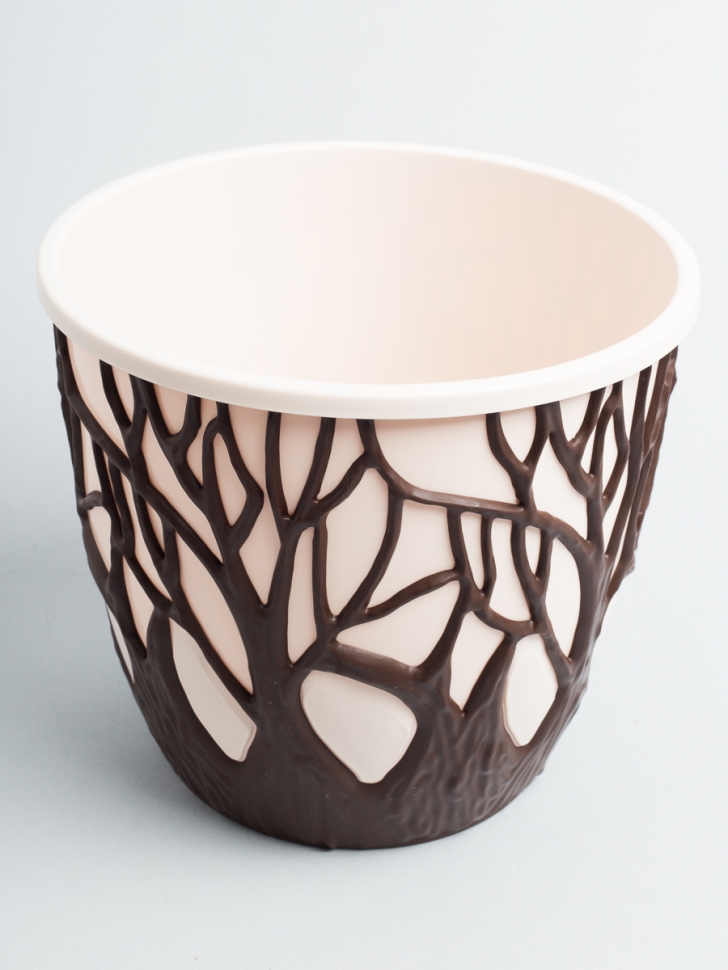 Кашпо из пластика "Форест" 3,5л. h17см,d19.5см коричневый/пудровый