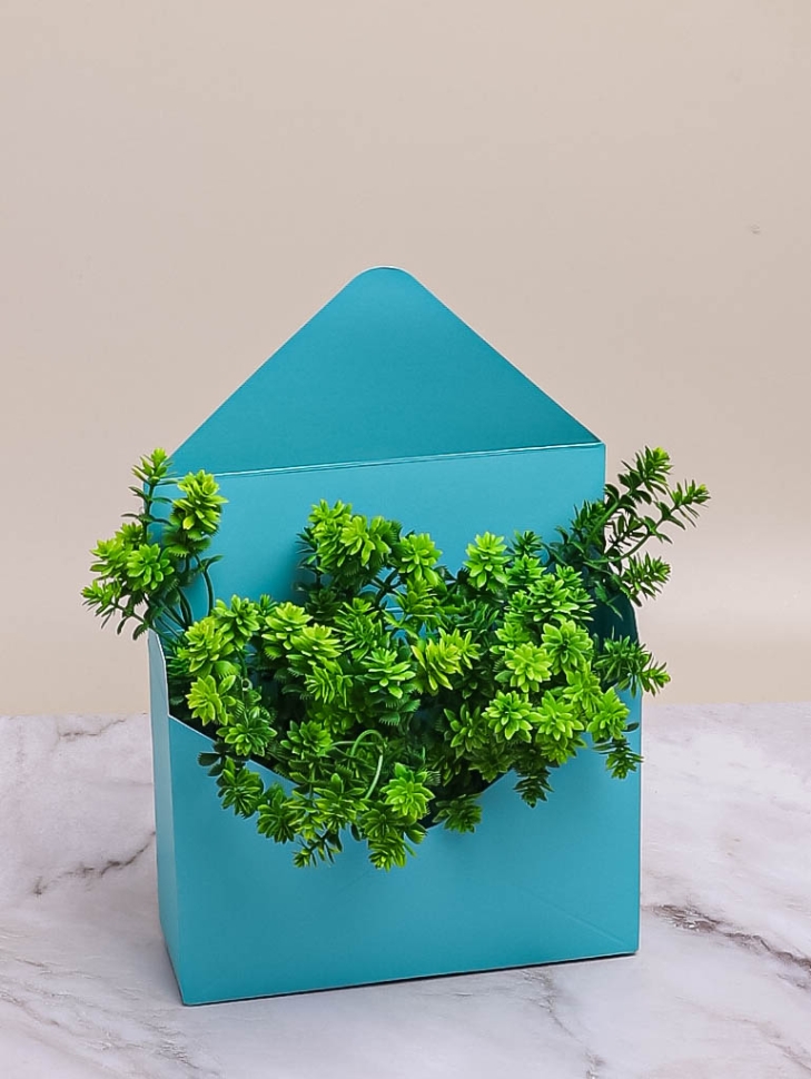 Коробка для цветов Конверт 20х7х30см голубой 300 К